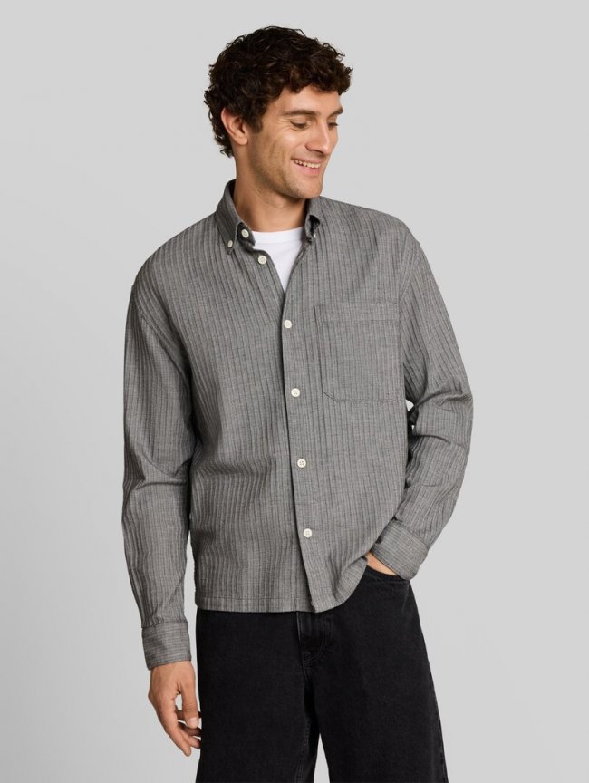 Tom Tailor Loose Fit Hemd aus Baumwolle - Black Stripe Structure Tom Tailor Loose Fit Hemd aus Baumwolle - Black Stripe Structure