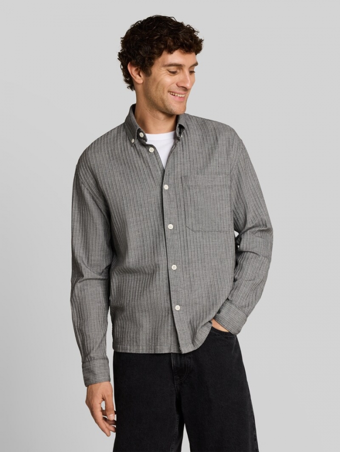 Tom Tailor Loose Fit Hemd aus Baumwolle - Black Stripe Structure Tom Tailor Loose Fit Hemd aus Baumwolle - Black Stripe Structure