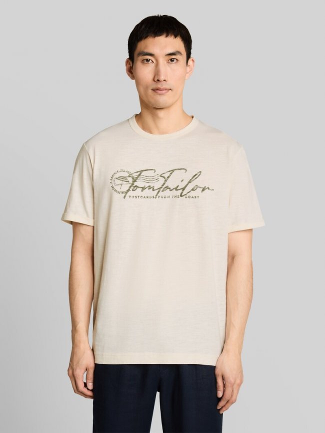 Tom Tailor T-Shirt mit Logo-Print - Gardenia White Tom Tailor T-Shirt mit Logo-Print - Gardenia White