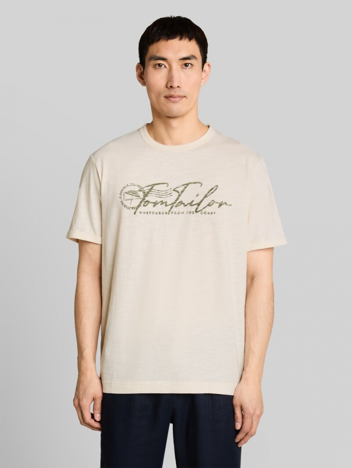 Tom Tailor T-Shirt mit Logo-Print - Gardenia White Tom Tailor T-Shirt mit Logo-Print - Gardenia White