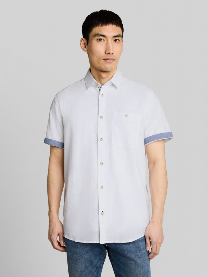 Tom Tailor Regular Fit Kurzarmhemd aus Baumwolle - White Tom Tailor Regular Fit Kurzarmhemd aus Baumwolle - White