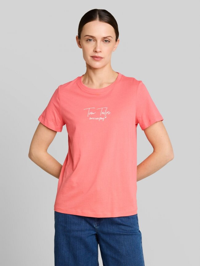 Tom Tailor T-Shirt mit Logo-Print - Soft Coral Pink Tom Tailor T-Shirt mit Logo-Print - Soft Coral Pink