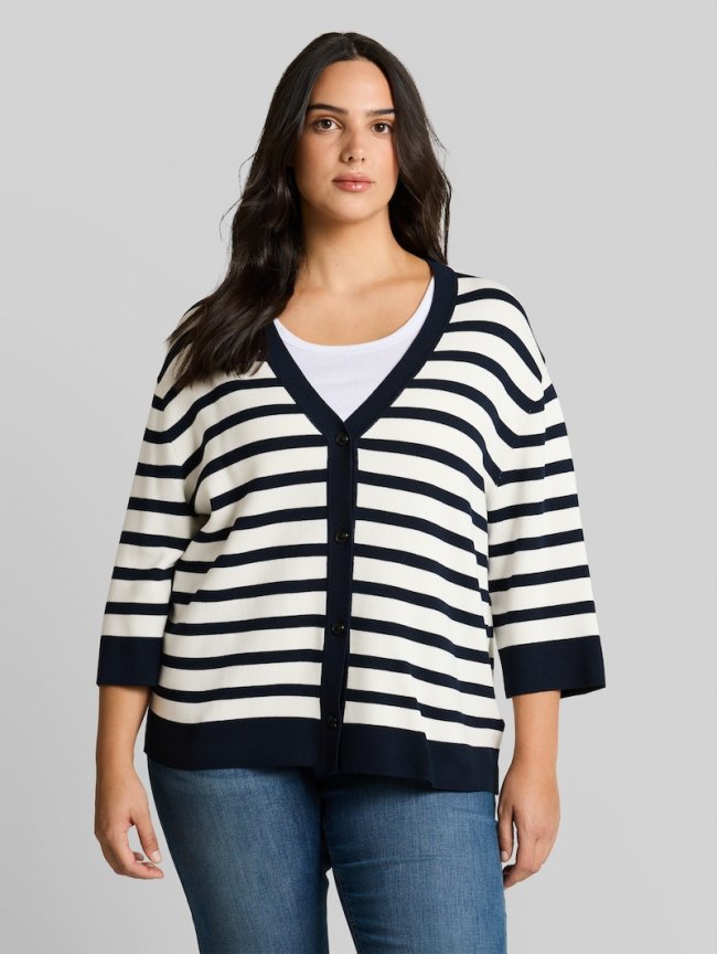 Tom Tailor Plus Size - Loose Fit Cardigan mit Streifenmuster - White Sky Blue Knit Stripe Tom Tailor Plus Size - Loose Fit Cardigan mit Streifenmuster - White Sky Blue Knit Stripe