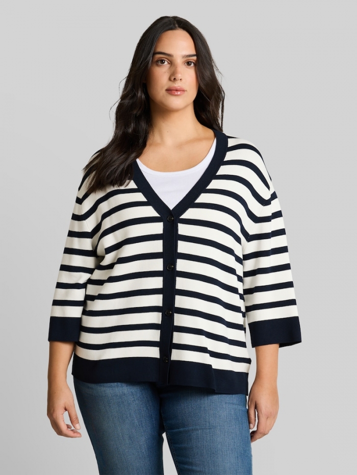 Tom Tailor Plus Size - Loose Fit Cardigan mit Streifenmuster - White Sky Blue Knit Stripe Tom Tailor Plus Size - Loose Fit Cardigan mit Streifenmuster - White Sky Blue Knit Stripe
