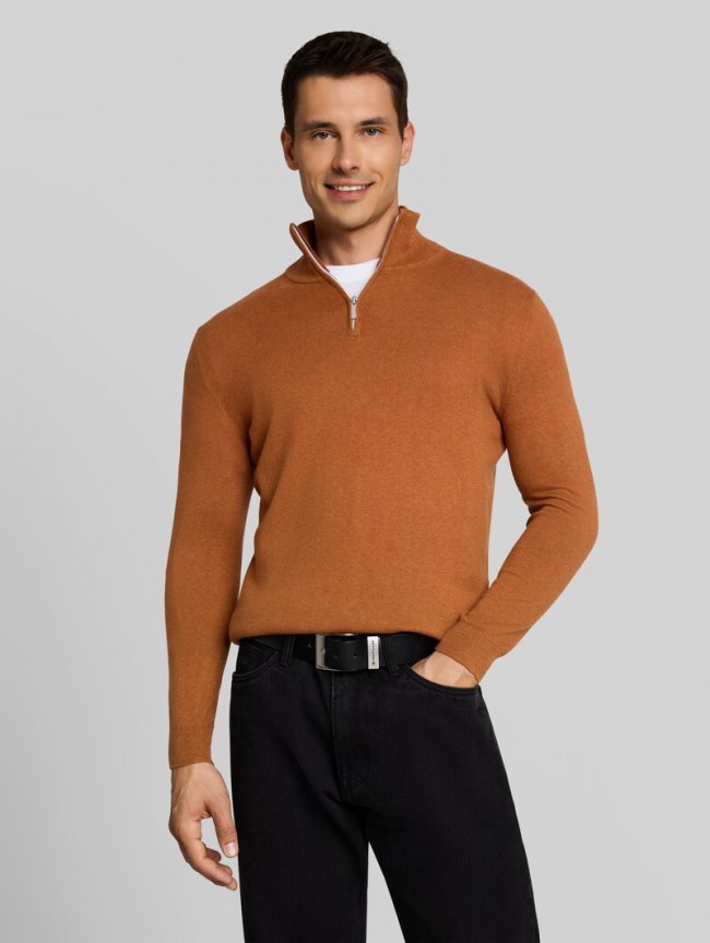 Tom Tailor Troyer Strickpullover mit Kaschmir-Anteil - Camel Brown Melange Tom Tailor Troyer Strickpullover mit Kaschmir-Anteil - Camel Brown Melange