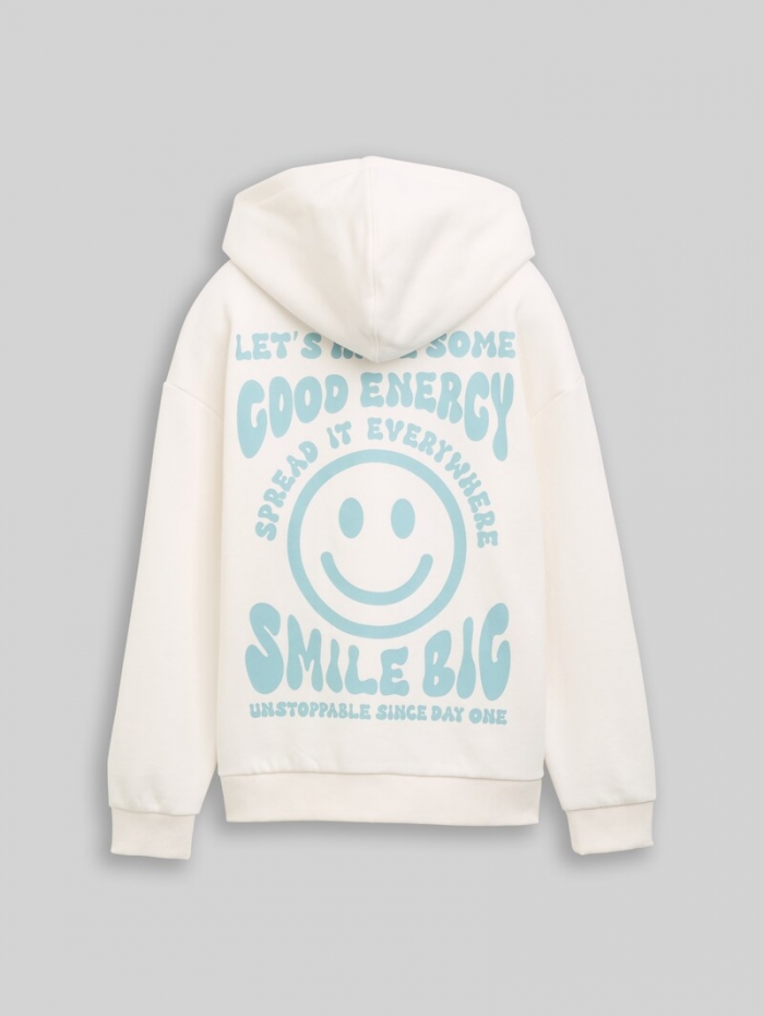Tom Tailor Oversize Hoodie Sweatshirt mit Rückenprint - Gardenia White