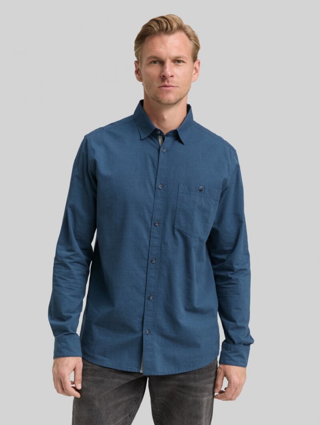 Tom Tailor Regular Fit Hemd mit Brusttasche - Teal Navy Horizontal Structure Tom Tailor Regular Fit Hemd mit Brusttasche - Teal Navy Horizontal Structure