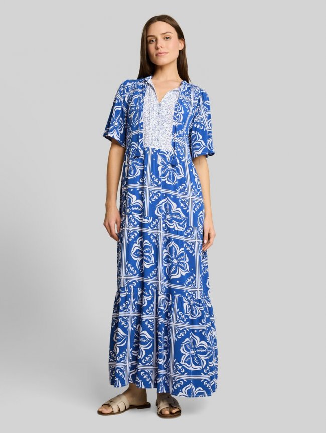 Tom Tailor Loose Fit Maxi-Kleid mit Muster - Blue Flower Tile Design Tom Tailor Loose Fit Maxi-Kleid mit Muster - Blue Flower Tile Design