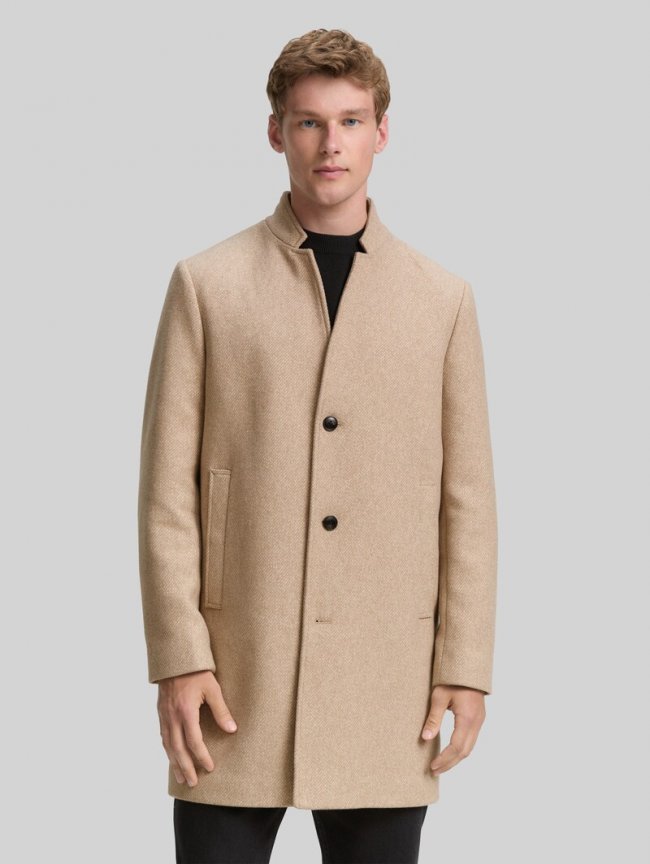 Tom Tailor Wollmantel mit Stehkragen - Beige Off White Brushed Twill Tom Tailor Wollmantel mit Stehkragen - Beige Off White Brushed Twill