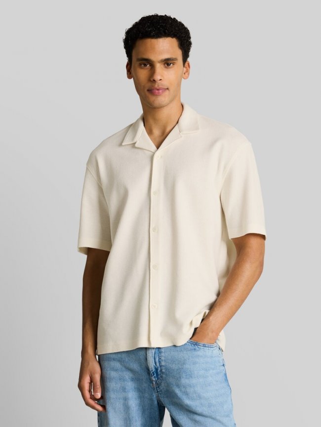 Tom Tailor Loose Fit Kurzarmhemd mit Rippstruktur - Wool White Tom Tailor Loose Fit Kurzarmhemd mit Rippstruktur - Wool White