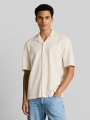 Tom Tailor Loose Fit Kurzarmhemd mit Rippstruktur - Wool White