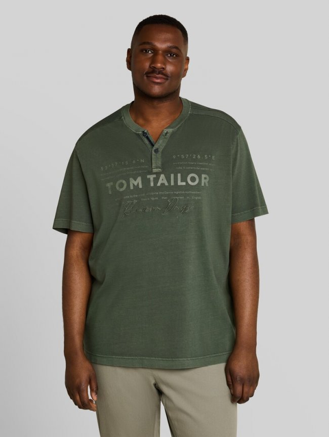 Tom Tailor Plus Size - Henley T-Shirt im Used-Look - Deep Leaf Green Tom Tailor Plus Size - Henley T-Shirt im Used-Look - Deep Leaf Green