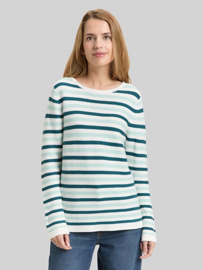 Tom Tailor Strickpullover aus Baumwolle - Mint Green Beige Stripe Tom Tailor Strickpullover aus Baumwolle - Mint Green Beige Stripe