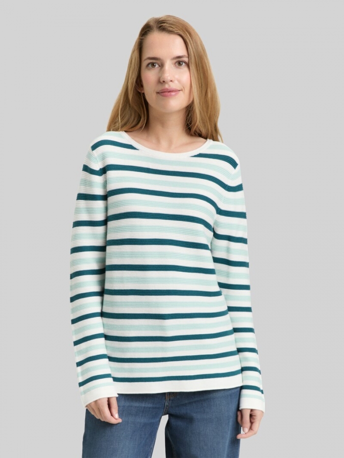 Tom Tailor Strickpullover aus Baumwolle - Mint Green Beige Stripe Tom Tailor Strickpullover aus Baumwolle - Mint Green Beige Stripe