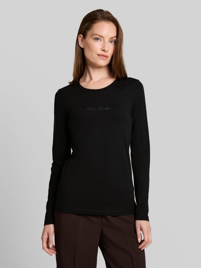 Tom Tailor Slim Fit Langarmshirt mit Logo-Print - Deep Black Tom Tailor Slim Fit Langarmshirt mit Logo-Print - Deep Black