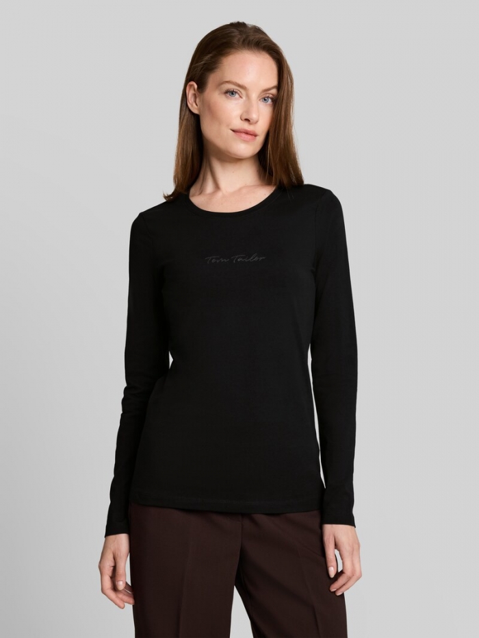 Tom Tailor Slim Fit Langarmshirt mit Logo-Print - Deep Black Tom Tailor Slim Fit Langarmshirt mit Logo-Print - Deep Black