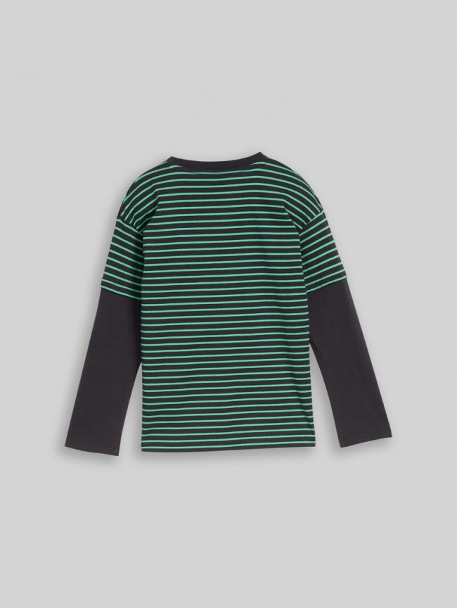 Tom Tailor Oversize Langarmshirt im 2-in-1-Look - Green Grey Small Stripe Tom Tailor Oversize Langarmshirt im 2-in-1-Look - Green Grey Small Stripe
