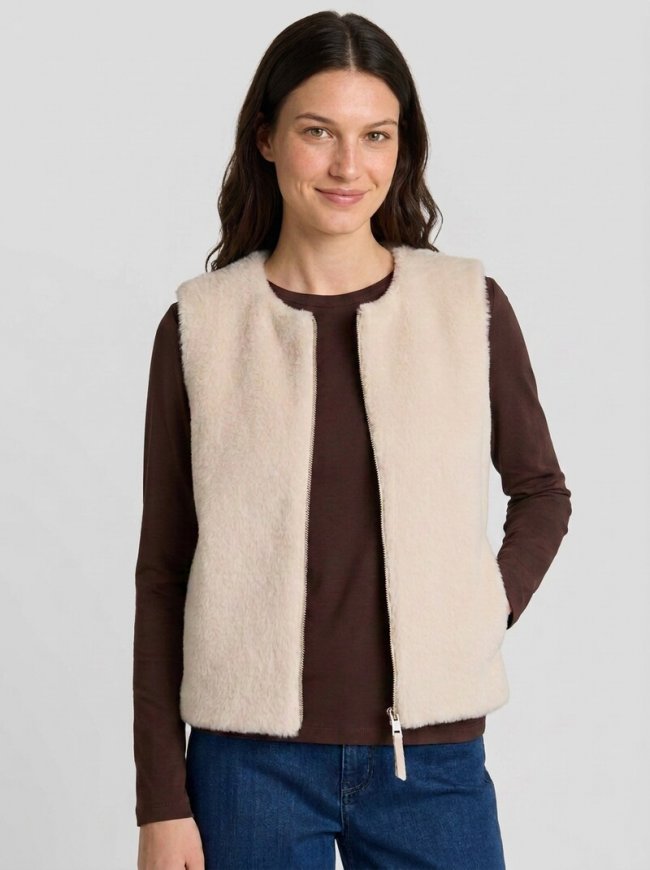 Tom Tailor Fake-Fur Weste mit Taschen - Cold Beige Tom Tailor Fake-Fur Weste mit Taschen - Cold Beige