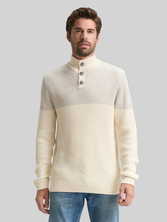 Tom Tailor Troyer Strickpullover mit Knopfleiste - Offwhite Grey Plated Mouline Tom Tailor Troyer Strickpullover mit Knopfleiste - Offwhite Grey Plated Mouline