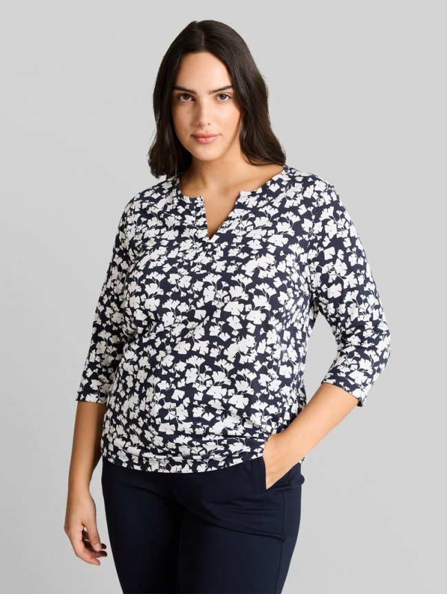 Tom Tailor Plus Size - Langarmshirt mit Muster - Blue Ginkgo Minimal