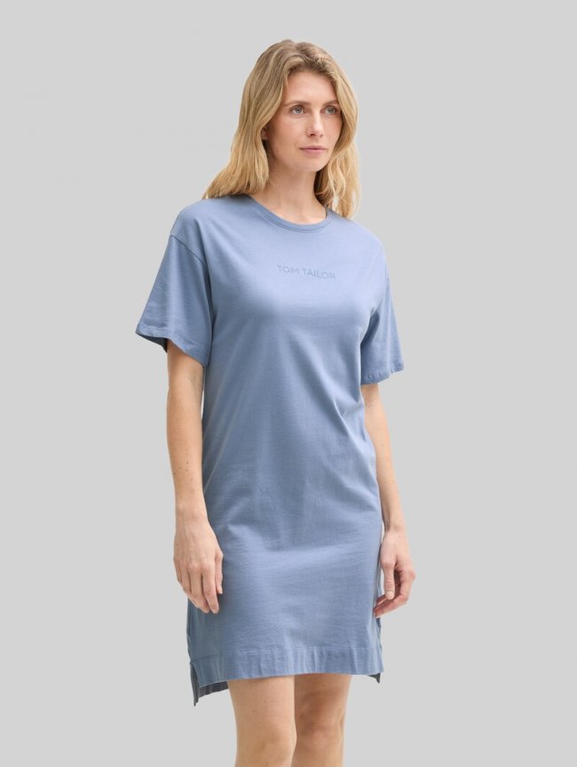 Tom Tailor Nachthemd mit Kurzarm und Logo-Print - Blue-medium-solid Tom Tailor Nachthemd mit Kurzarm und Logo-Print - Blue-medium-solid