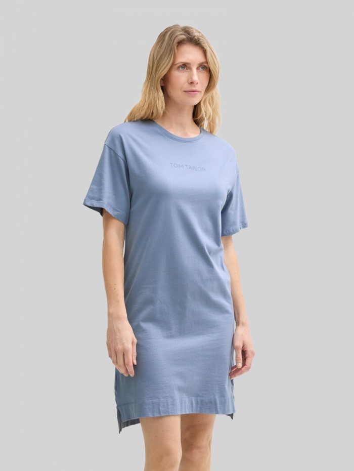 Tom Tailor Nachthemd mit Kurzarm und Logo-Print - Blue-medium-solid Tom Tailor Nachthemd mit Kurzarm und Logo-Print - Blue-medium-solid