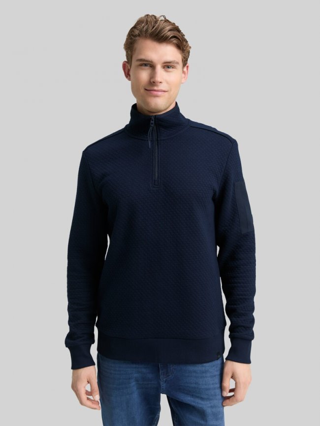 Tom Tailor Troyer Sweatshirt mit Ärmeltasche - Sky Captain Blue Tom Tailor Troyer Sweatshirt mit Ärmeltasche - Sky Captain Blue
