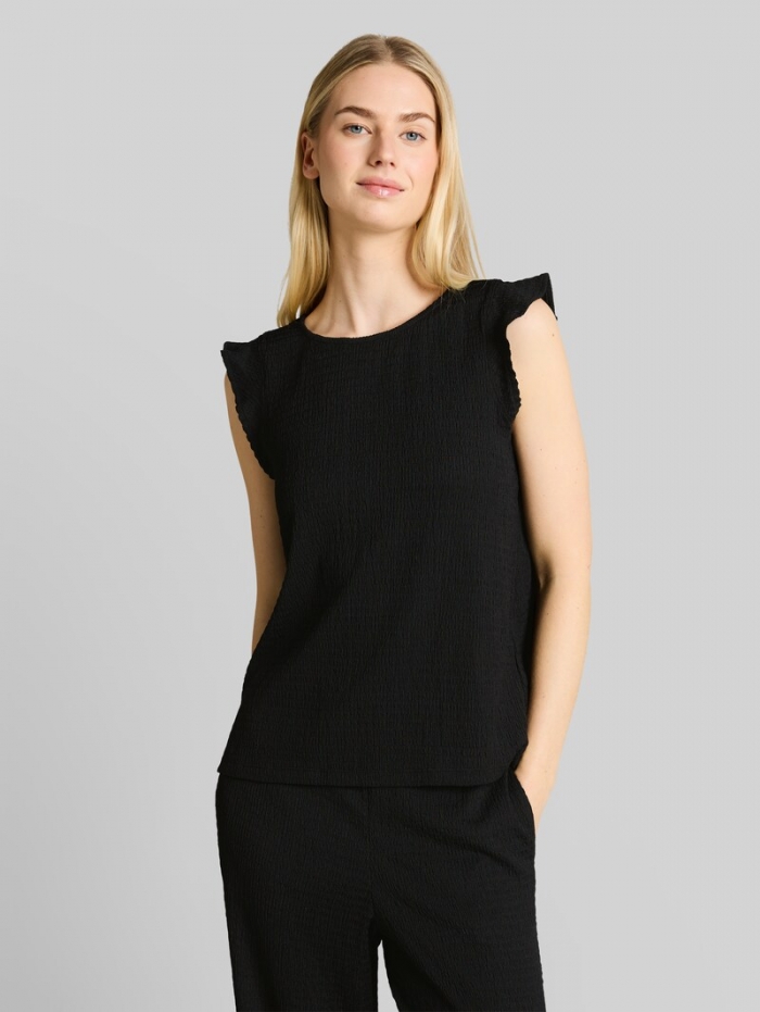 Tom Tailor Loose Fit Crinkle Top mit Volants - Deep Black Tom Tailor Loose Fit Crinkle Top mit Volants - Deep Black
