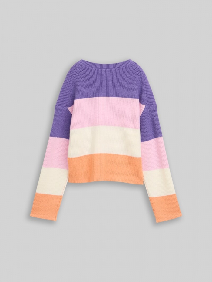 Tom Tailor Cropped Strickpullover mit Colour Blocking - Big Multicolor Stripe