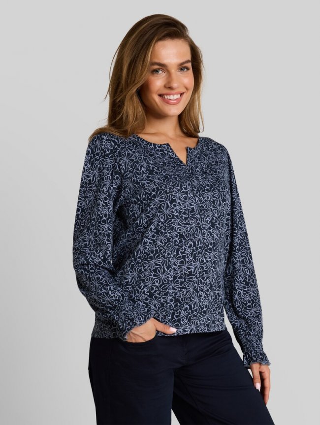 Tom Tailor Blusenshirt mit Blumenmuster - Navy White Flower Print