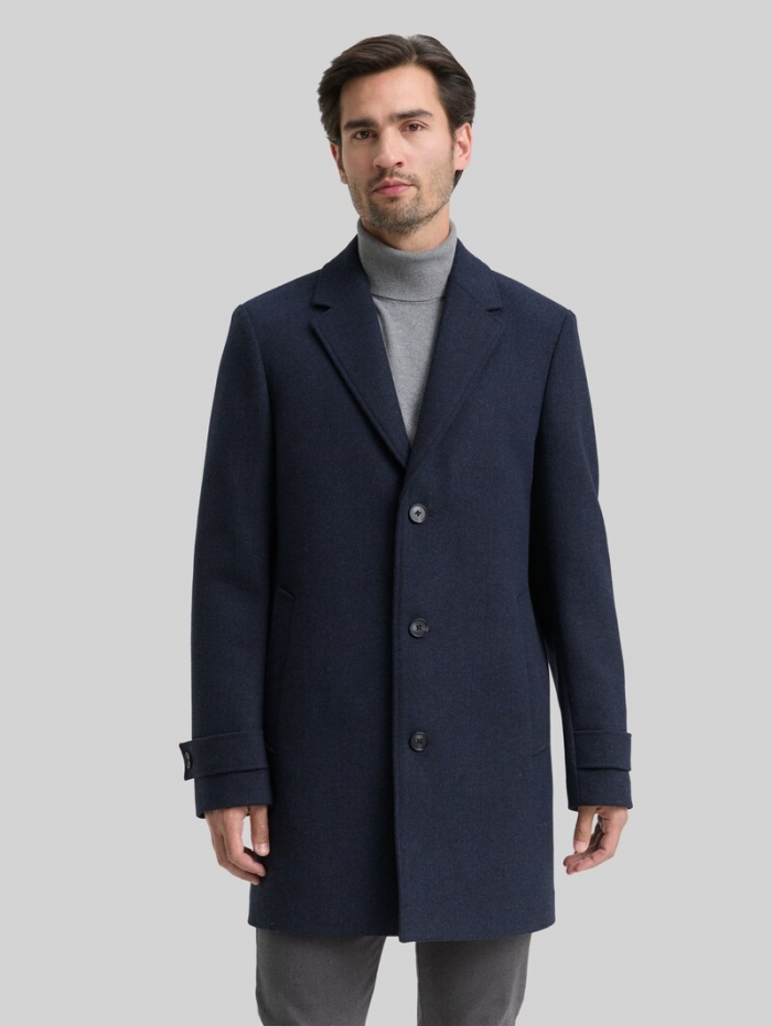 Tom Tailor Wollmantel mit Reverskragen - Blue Small Herringbone Tom Tailor Wollmantel mit Reverskragen - Blue Small Herringbone