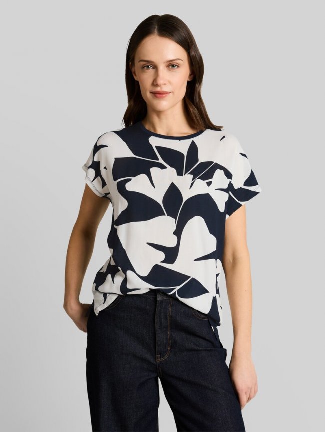 Tom Tailor T-Shirt im Material-Mix - Big Navy Ginkgo Tom Tailor T-Shirt im Material-Mix - Big Navy Ginkgo