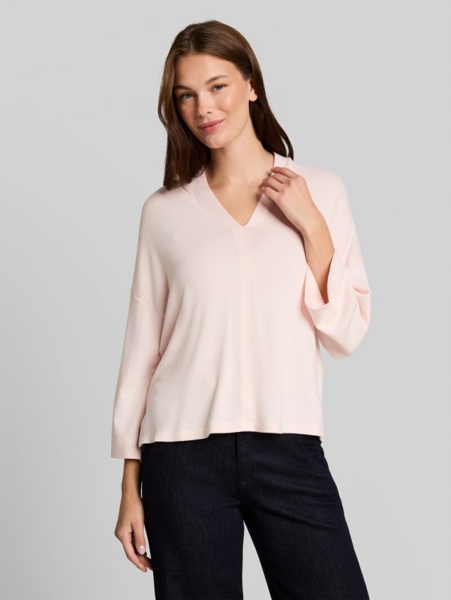 Tom Tailor Cosy Langarmshirt mit V-Ausschnitt - Light Pastel Pink Melange Tom Tailor Cosy Langarmshirt mit V-Ausschnitt - Light Pastel Pink Melange