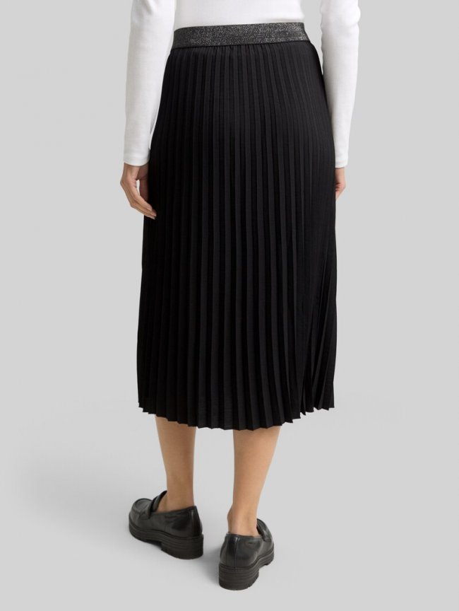 Tom Tailor Plissee Midi-Rock mit Glitzer-Detail - Deep Black Tom Tailor Plissee Midi-Rock mit Glitzer-Detail - Deep Black