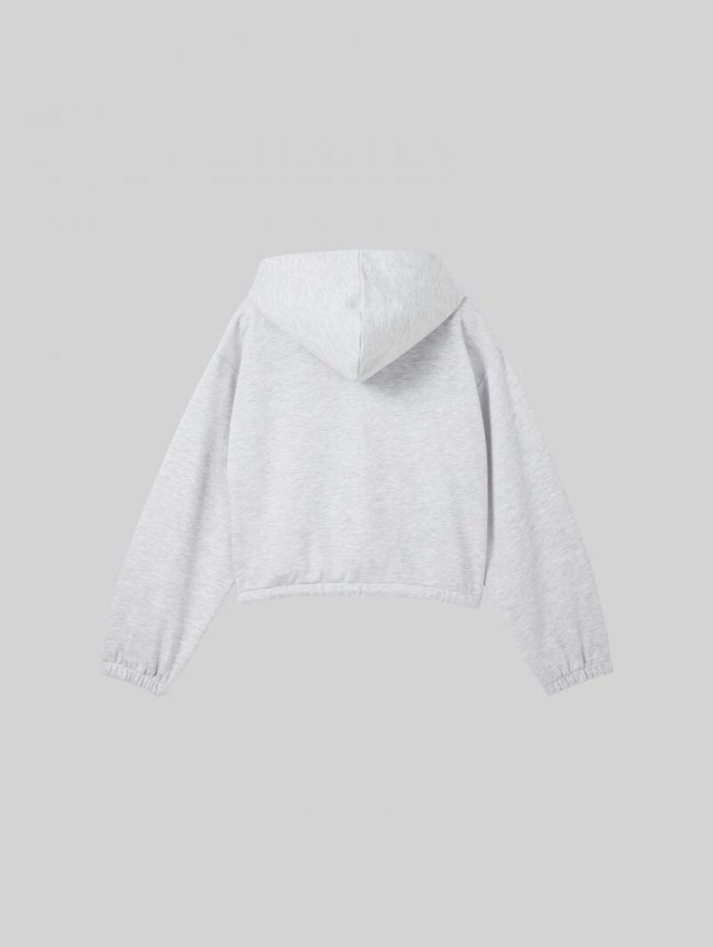 Tom Tailor Cropped Hoodie Sweatjacke mit Kordelzug - Light Stone Grey Melange Tom Tailor Cropped Hoodie Sweatjacke mit Kordelzug - Light Stone Grey Melange