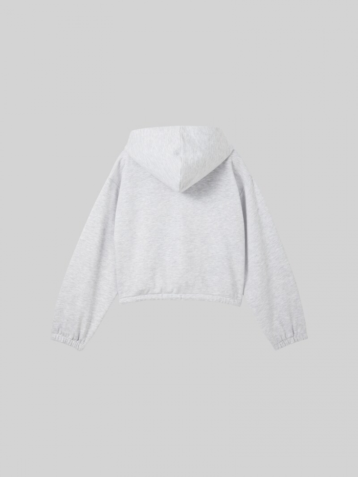 Tom Tailor Cropped Hoodie Sweatjacke mit Kordelzug - Light Stone Grey Melange Tom Tailor Cropped Hoodie Sweatjacke mit Kordelzug - Light Stone Grey Melange