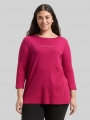 Tom Tailor Plus Size - Slim Fit Langarmshirt mit Glitzer-Logo - Dark Pink Tom Tailor Plus Size - Slim Fit Langarmshirt mit Glitzer-Logo - Dark Pink