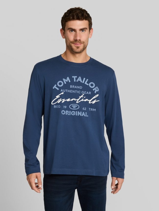 Tom Tailor Langarmshirt mit Logo-Print - Dark Duck Blue Tom Tailor Langarmshirt mit Logo-Print - Dark Duck Blue