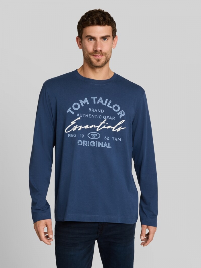Tom Tailor Langarmshirt mit Logo-Print - Dark Duck Blue Tom Tailor Langarmshirt mit Logo-Print - Dark Duck Blue