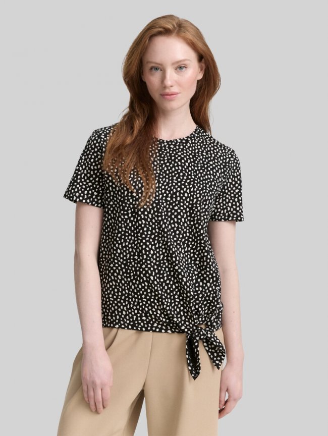 Tom Tailor T-Shirt mit Knoten-Detail - Black White Dotted Print Tom Tailor T-Shirt mit Knoten-Detail - Black White Dotted Print