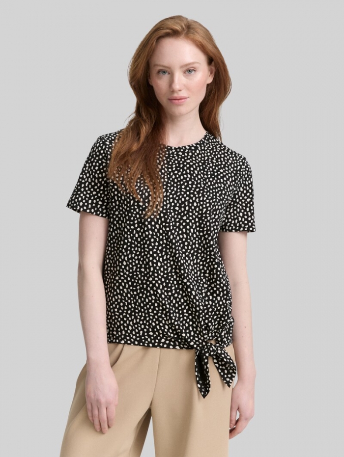 Tom Tailor T-Shirt mit Knoten-Detail - Black White Dotted Print Tom Tailor T-Shirt mit Knoten-Detail - Black White Dotted Print