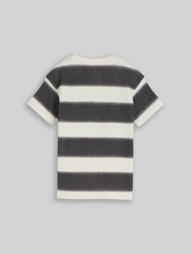 Tom Tailor Oversize T-Shirt mit Waffelstruktur - Off White Grey Sprayed Stripe Tom Tailor Oversize T-Shirt mit Waffelstruktur - Off White Grey Sprayed Stripe