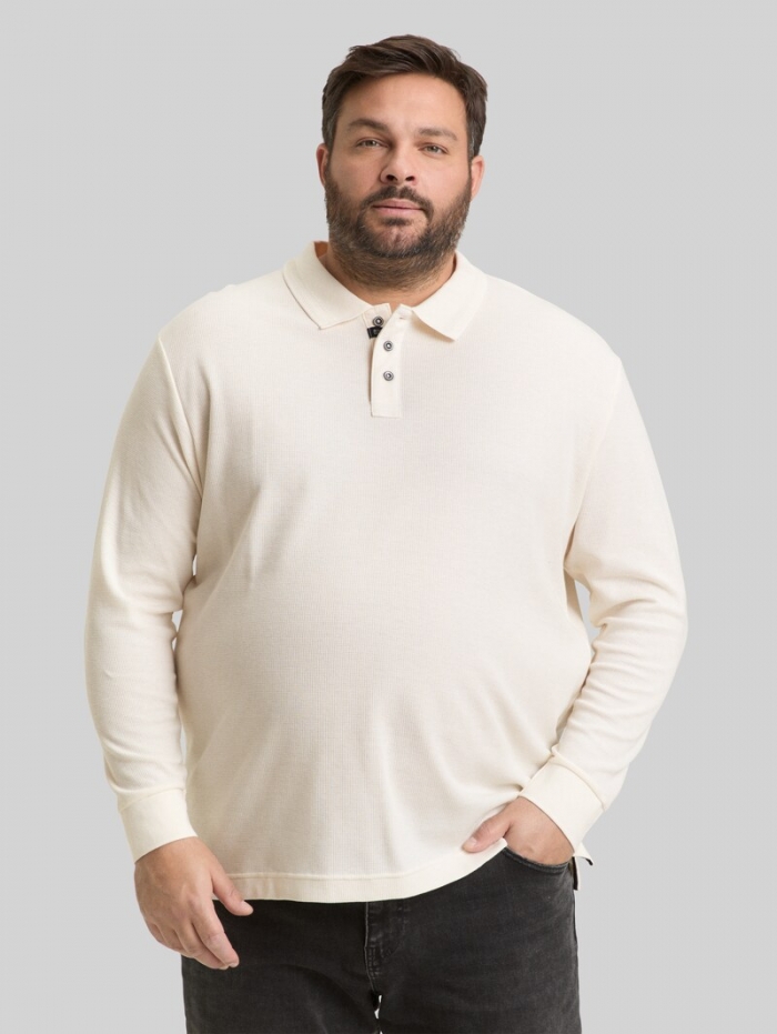 Tom Tailor Plus Size - Langarm Poloshirt mit Waffelstruktur - Gardenia White Tom Tailor Plus Size - Langarm Poloshirt mit Waffelstruktur - Gardenia White
