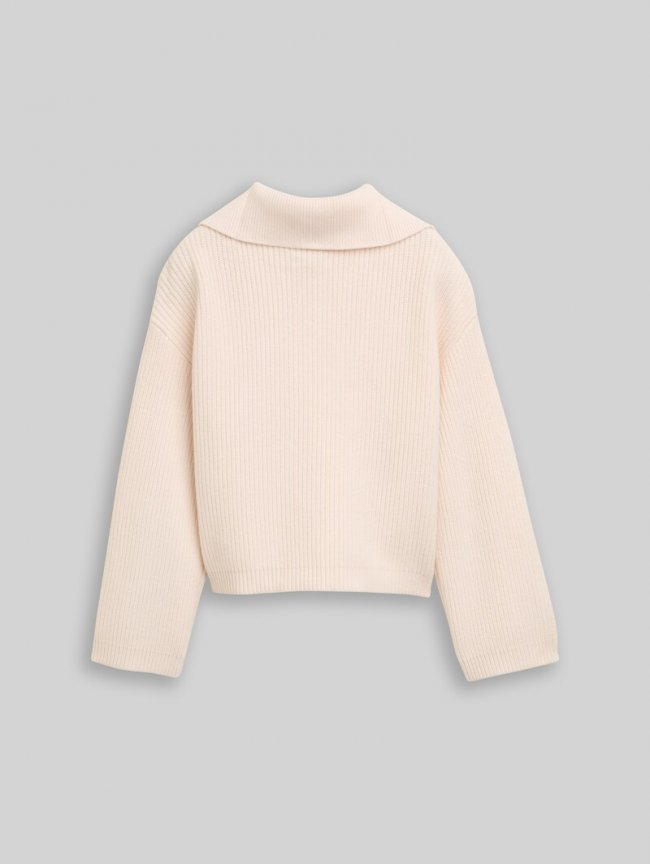 Tom Tailor Cropped Troyer Strickpullover - Soft Cream Beige Tom Tailor Cropped Troyer Strickpullover - Soft Cream Beige