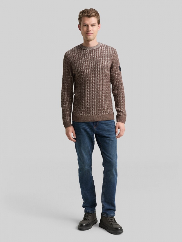 Tom Tailor Strickpullover mit Zopfmuster - Brown Offwhite Plated Tom Tailor Strickpullover mit Zopfmuster - Brown Offwhite Plated