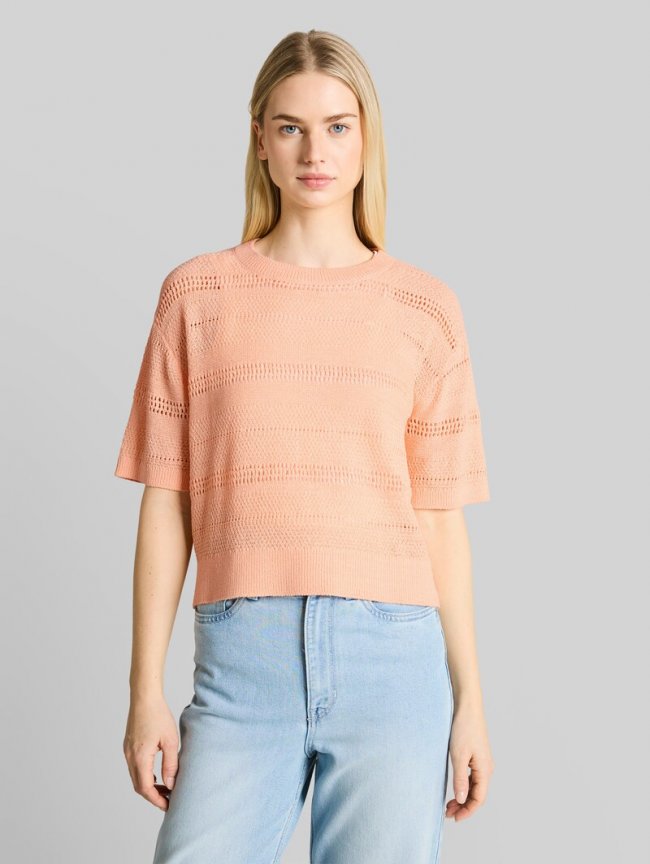 Tom Tailor Relaxed Fit Strickpullover mit Lochmuster - Orange Parfait Tom Tailor Relaxed Fit Strickpullover mit Lochmuster - Orange Parfait