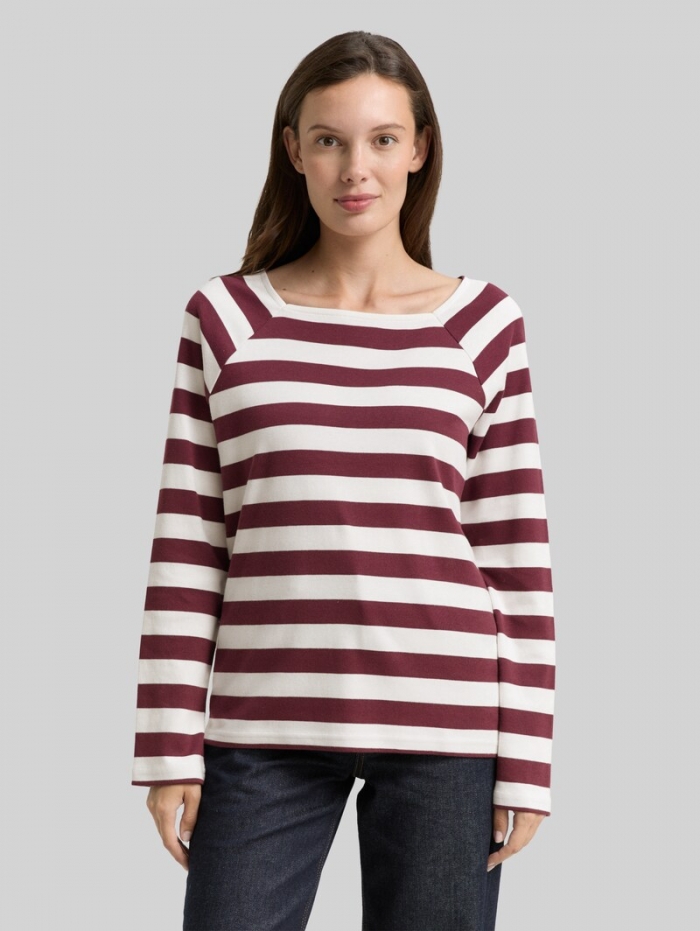 Tom Tailor Langarmshirt mit Streifenmuster - Bordeaux Offwhite Stripe Tom Tailor Langarmshirt mit Streifenmuster - Bordeaux Offwhite Stripe