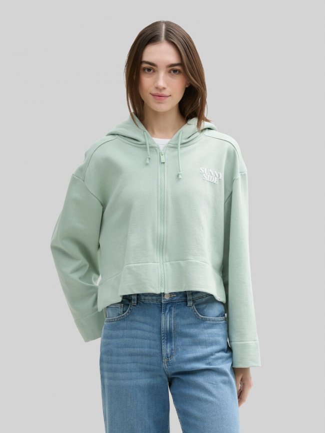 Tom Tailor Oversize Hoodie Sweatjacke mit Print - Fresh Mint Green Tom Tailor Oversize Hoodie Sweatjacke mit Print - Fresh Mint Green
