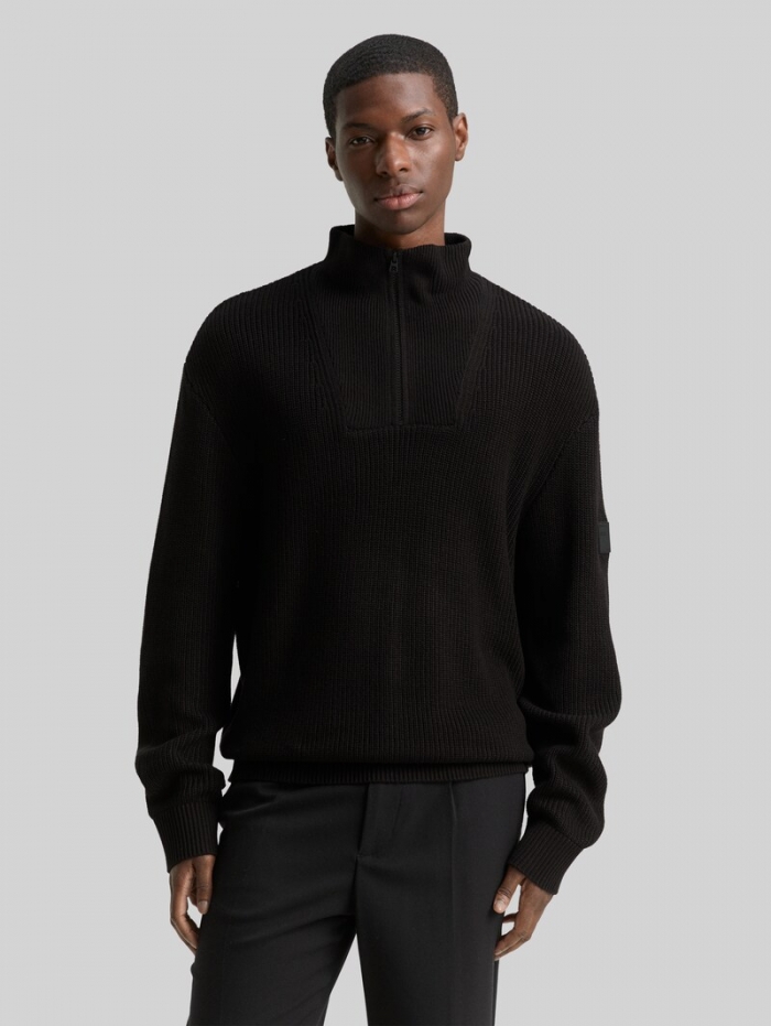 Tom Tailor Relaxed Fit Troyer Strickpullover - Black Tom Tailor Relaxed Fit Troyer Strickpullover - Black