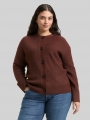 Tom Tailor Plus Size - Oversize Cardigan mit Rundhalsausschnitt - Dark Pecan Brown Melange Tom Tailor Plus Size - Oversize Cardigan mit Rundhalsausschnitt - Dark Pecan Brown Melange